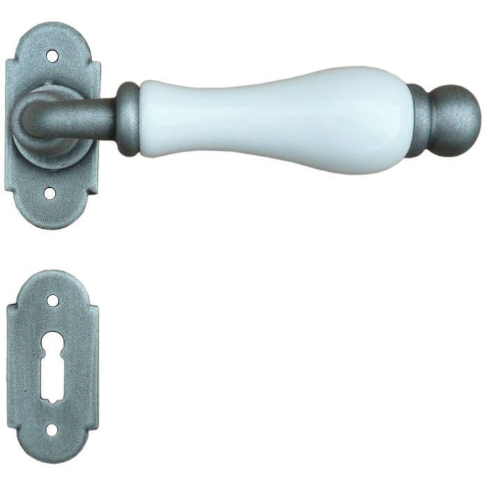 Maniglia Classica per Porta in ferro battuto con porcellana Galbusera Art.1-08 Silver