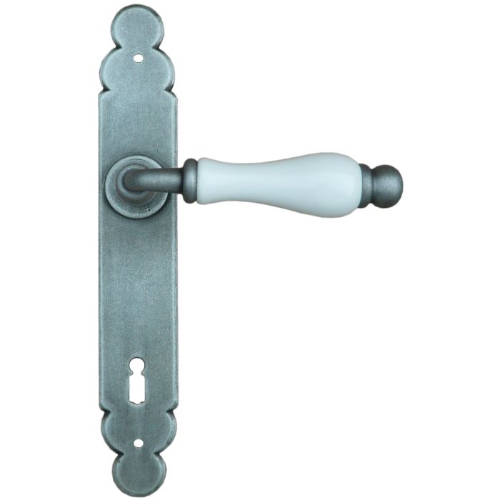  Maniglia Classica per Porta in ferro battuto con porcellana Galbusera Art.1-09 Silver Zinc