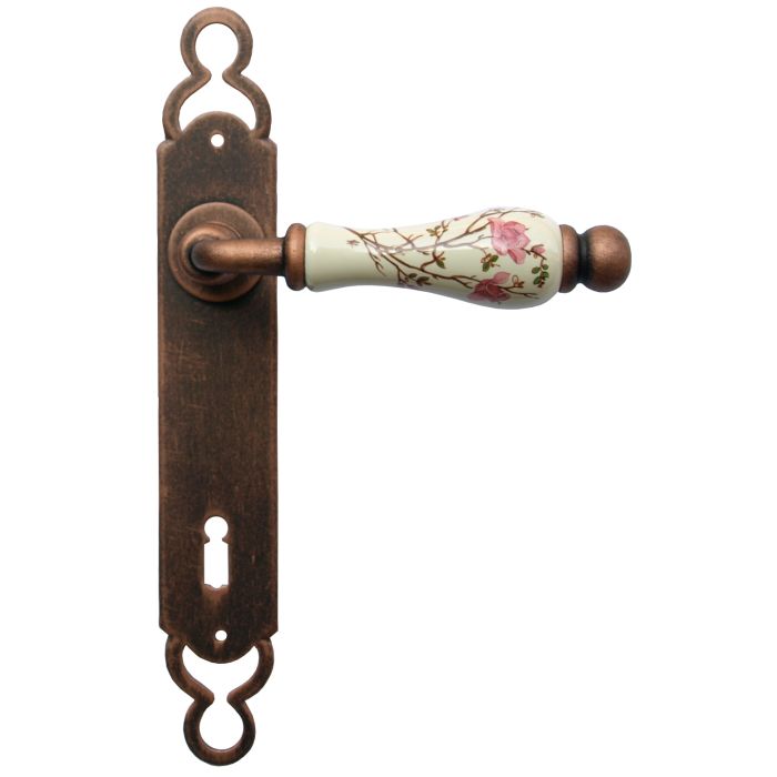 Maniglia Classica per Porta in ferro battuto con porcellana Galbusera Art.1-10 Nero-Ramato