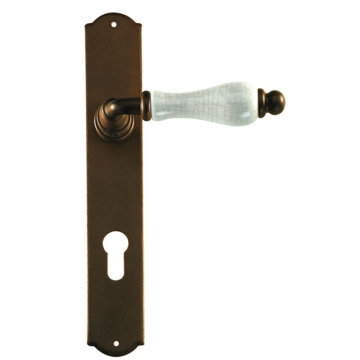  Maniglia Classica per Porta in ferro battuto con porcellana Galbusera Art.2-10 Ant. Ruggine