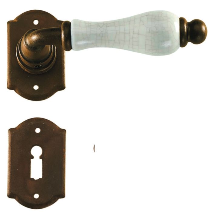 Maniglia Classica per Porta in ferro battuto con porcellana Galbusera Art.2-20 Ruggine