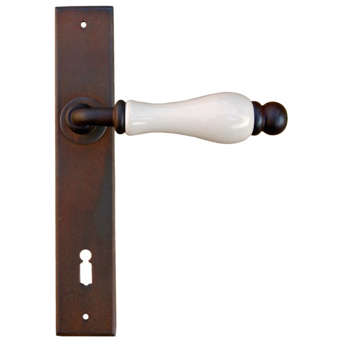Maniglia Classica per Porta in ferro battuto con porcellana Galbusera Art.5-10 Ant. Ruggine
