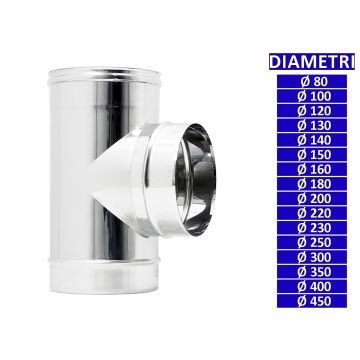 ALLINOX Raccordo TEE 90° Maschio In Acciaio INOX Ispezione Canna Fumaria