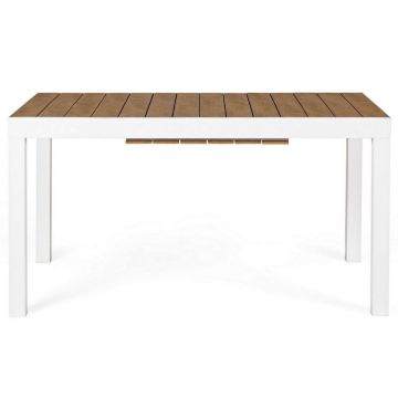 Tavolo Allungabile In Alluminio 140-200X90 Cm BIZZOTTO ELIAS Bianco Con Doghe In Legno