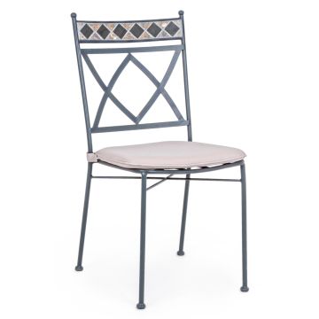 Bizzotto Sedia C-C Berkley in Acciaio Zincato e Schienale con Decoro in Ceramica