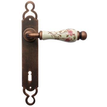 Maniglia Classica per Porta in ferro battuto con porcellana Galbusera Art.1-10 Nero-Ramato