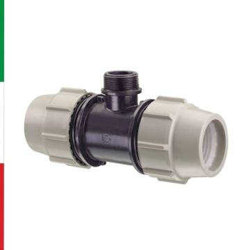 Raccordo a Compressione PN16 T 90° Filettato Maschio Per Acqua Potabile