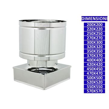 ALLINOX Terminale a Botte Acciaio Inox Canna Fumaria Comignolo Base Quadra