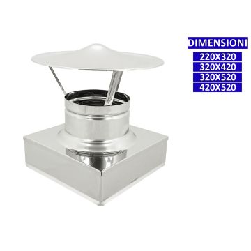 ALLINOX Terminale Cinese Acciaio Inox Canna Fumaria Comignolo Base Rettangolare