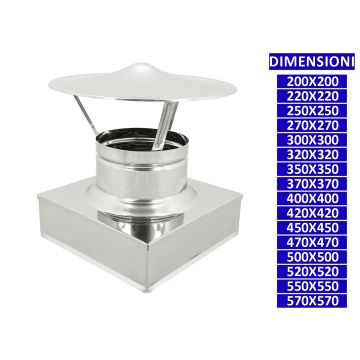 ALLINOX Terminale Cinese Acciaio Inox Canna Fumaria Comignolo Base Quadra