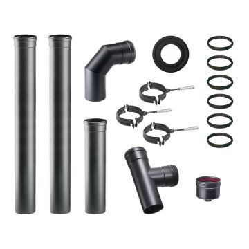 ALLINOX KIT Tubi Per Canna Fumaria Da Interno Scarico Fumi 80 mm Per Stufa a Pellet Acciaio Nero
