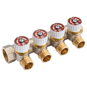 Collettore Semplice 4 Vie 1/2" ICMA Art.227 Con Valvole Acqua