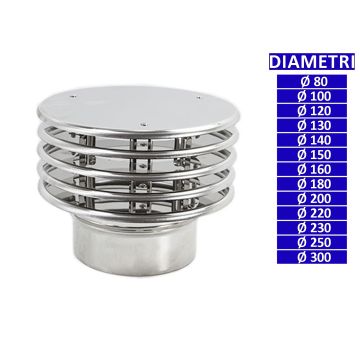 ALLINOX Terminale Con Lamelle Acciaio Inox Canna Fumaria Comignolo Base Tonda