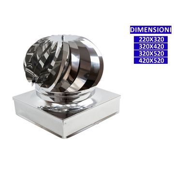 ALLINOX Terminale Eolico Acciaio Inox Canna Fumaria Comignolo Base Rettangolare