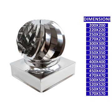 ALLINOX Terminale Eolico Acciaio Inox Canna Fumaria Comignolo Base Quadra