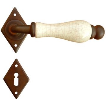 Maniglia Classica per Porta in ferro battuto con porcellana Galbusera Art.4-10 Ruggine