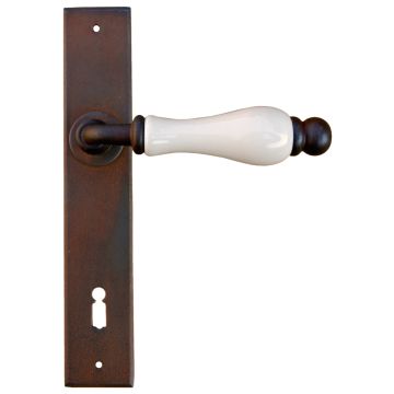 Maniglia Classica per Porta in ferro battuto con porcellana Galbusera Art.5-10 Ant. Ruggine