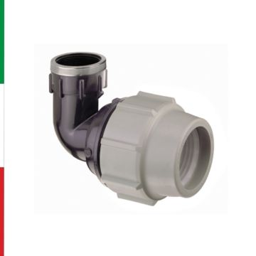 Raccordo a Compressione PN16 Gomito 90° Filettato Femmina Per Acqua Potabile