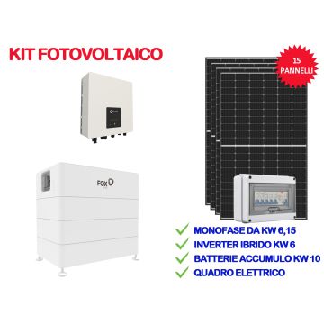 Kit Fotovoltaico Monofase 6,15 Kw Pannello Solare Inverter Con Accumulo 10Kw