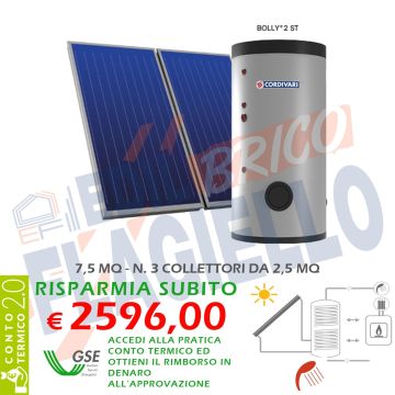 Pannello Solare Cordivari ECO BASIC 300 7,5 MQ per Tetto Falda e Piano Circolazione Forzata Sanitaria Doppio Scambio Integrazione Caldaia