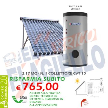 SISTEMA TERMICO SOLARE B2 SLIM CLASSE A CVT 200 1x10 Falda Piano Circolazione Forzata Sanitaria Collettori Sottovuoto Doppio Scambio Integrazione Caldaia