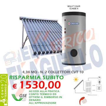 SISTEMA TERMICO SOLARE B2 SLIM CLASSE A CVT 300 2x10 Falda Piano Circolazione Forzata Sanitaria Collettori Sottovuoto Doppio Scambio Integrazione Caldaia