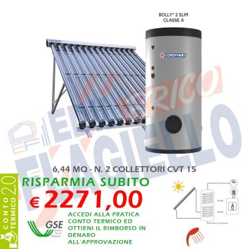 SISTEMA TERMICO SOLARE B2 SLIM CLASSE A CVT 500 2x15 Falda Piano Circolazione Forzata Sanitaria Collettori Sottovuoto Doppio Scambio Integrazione Caldaia