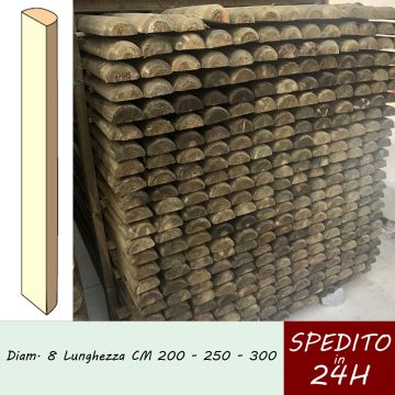Mezzi Pali in Legno Pino Tondo TORNITO diam 8 lunghezza 200 - 250 - 300 Impregnato autoclave
