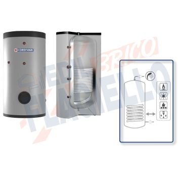 Cordivari Bollitore Polywarm Bolly 1 BC WB da 150 a 500 con 1 Scambiatore Fisso per produzione di Acqua Calda Sanitaria a Coibentazione Rigida e Connessioni Allineate sul Retro