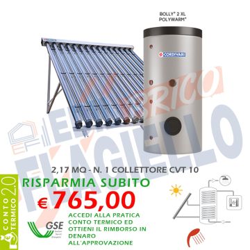 SISTEMA TERMICO SOLARE BOLLY 2 XL CVT 200 1x10 Falda Piano Circolazione Forzata Sanitaria Collettori Sottovuoto Doppio Scambio Integrazione Pompa Calore o Caldaia