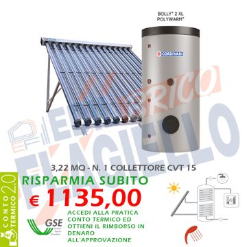 SISTEMA TERMICO SOLARE BOLLY 2 XL CVT 200 1x15 Falda Piano Circolazione Forzata Sanitaria Collettori Sottovuoto Doppio Scambio Integrazione Pompa Calore o Caldaia