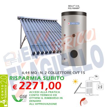 SISTEMA TERMICO SOLARE BOLLY 2 XL CVT 300 2x15 Falda Piano Circolazione Forzata Sanitaria Collettori Sottovuoto Doppio Scambio Integrazione Pompa Calore o Caldaia