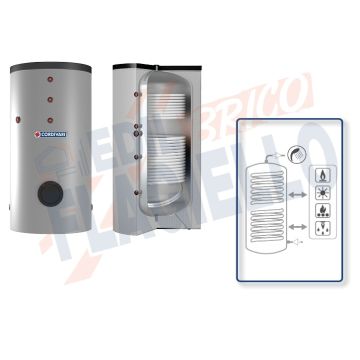 Cordivari Bollitore Polywarm Bolly 2 BC WSB da 200 a 500 con 2 Scambiatori Fissi per produzione di Acqua Calda Sanitaria a Coibentazione Rigida e Connessioni Allineate sul Retro