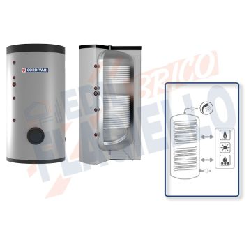 Cordivari Bollitore Polywarm Bolly 2 Slim Classe A da 200 a 500 con 2 Scambiatori Fissi per produzione di Acqua Calda Sanitaria a Coibentazione Rigida