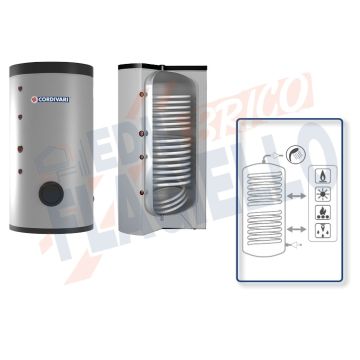 Cordivari Bollitore Polywarm Bolly 2 XL WB da 200 a 500 con 1 Scambiatore Fisso per produzione di Acqua Calda Sanitaria a Coibentazione Rigida