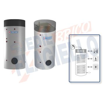 Cordivari Bollitore Polywarm Bolly 3 PDC WB da 300 a 500 con 2 Scambiatori Fissi in Acciaio rivestito in Polywarm per Pompe di Calore e produzione di Acqua Calda Sanitaria con Integrazione Solare e Tradizionale a Coibentazione Rigida
