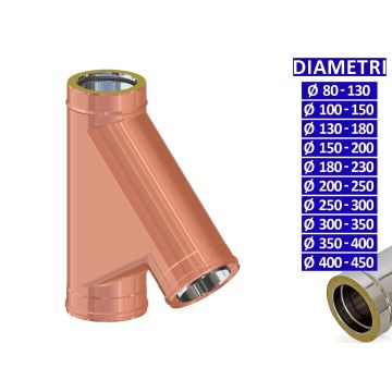 ALLINOX Raccordo a Tee Braga 135° In Rame Doppia Parete Canna Fumaria