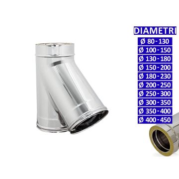 ALLINOX Raccordo a Tee Braga 135° Doppia Parete Canna Fumaria Acciaio Inox