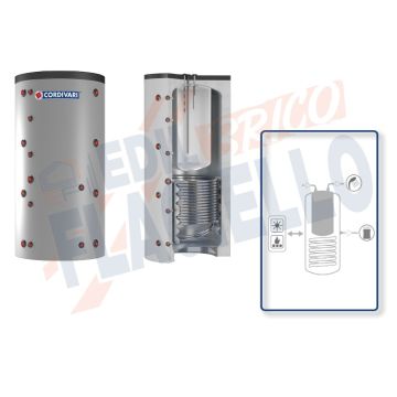 Cordivari Termoaccumulatore Combi 2 WC da 800 a 2000 per accumulo di Acqua di Riscaldamento e produzione di Acqua Calda Sanitaria in Polywarm con 1 Scambiatore Fisso in Acciaio al Carbonio a Coibentazione Morbida Smontabile