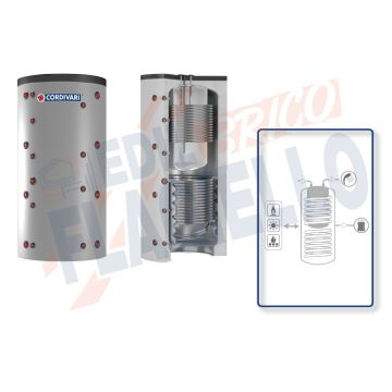 Cordivari Termoaccumulatore Combi 3 WB da 500 a 2000 per accumulo di Acqua di Riscaldamento e produzione di Acqua Calda Sanitaria in Polywarm con 2 Scambiatore Fissi in Acciaio al Carbonio a Coibentazione Rigida