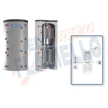 Cordivari Termoaccumulatore Combi 3 XB da 500 a 1000 in Acciaio Inox 316L con 2 Scambiatori Fissi in Acciaio al Carbonio per Acqua di Riscaldamento e produzione di Acqua Calda Sanitaria a Coibentazione Rigida