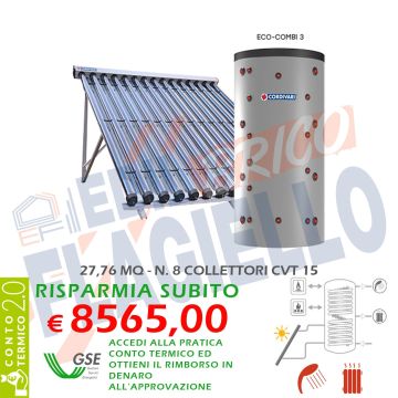 Pannello Solare Cordivari ECO COMBI 3 CVT 1500 8X15 SOTTOVUOTO Circolazione Forzata Sanitaria e Riscaldamento
