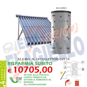 Pannello Solare Cordivari ECO COMBI 3 CVT 2000 10X15 SOTTOVUOTO Circolazione Forzata Sanitaria e Riscaldamento