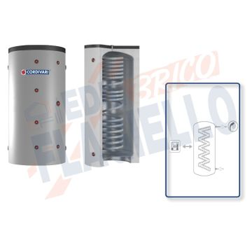 Cordivari Termoaccumulatore Eco Combi 1 PDC VB da 300 a 800 per Pompe di Calore con accumulo di Acqua Tecnica in Acciaio al Carbonio e Circuito Sanitario in Serpentino Corrugato in Acciaio Inox 316L a Coibentazione Rigida