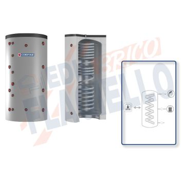 Cordivari Termoaccumulatore Eco-Combi 1 VC da 800 a 2000 per accumulo di Acqua di Riscaldamento e produzione di Acqua Calda Sanitaria in Serpentino Currogato in Acciaio Inox 316L a Coibentazione Rigida