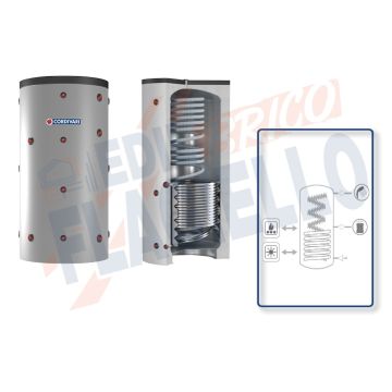 Cordivari Termoaccumulatore Eco-Combi 2 Domus VB da 200 a 300 per accumulo di Acqua di Riscaldamento e produzione di Acqua Calda Sanitaria in Serpentino Currogato in Acciaio Inox 316L con 1 Scambiatore Fisso a Coibentazione Rigida