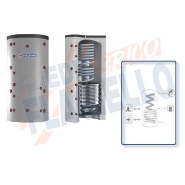 Cordivari Termoaccumulatore Eco-Combi 2 VB da 500 a 2000 per accumulo di Acqua di Riscaldamento e produzione di Acqua Calda Sanitaria in Serpentino Currogato in Acciaio Inox 316L con 1 Scambiatore Fisso a Coibentazione Rigida
