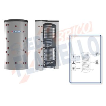 Cordivari Termoaccumulatore Eco-Combi 3 VB da 500 a 2000 per accumulo di Acqua di Riscaldamento e produzione di Acqua Calda Sanitaria in Serpentino Currogato in Acciaio Inox 316L con 2 Scambiatori Fissi a Coibentazione Rigida