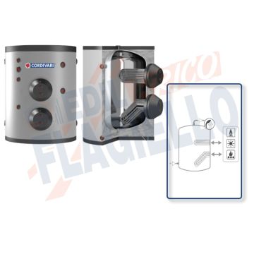 Cordivari Bollitore Extra 2 Compact XXC da 2500 a 4000 in Acciaio Inox 316L con 2 Scambiatori Estraibili in Acciaio Inox 316L per produzione di Acqua Calda Sanitaria a Coibentazione Morbida Smontabile Progettato per Locali con Altezza Ridotta