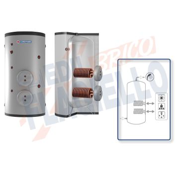 Cordivari Bollitore Polywarm Extra 2 Plus WRC da 500 a 5000 con 2 Scambiatori Estraibili in Rame Alettato Stagnato per produzione di Acqua Calda Sanitaria a Coibentazione Morbida Smontabile